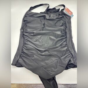 Smismivo Women's Tummy Control One Piece Neck Tie Bathing Suit, Black, XXXL